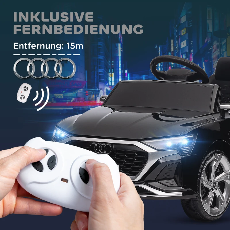 AIYAPLAY Elektro-Kinderauto, 12V Audi Q8, 3-5 km/h, Fernsteuerung, Scheinwerfer, Musik, Schwarz