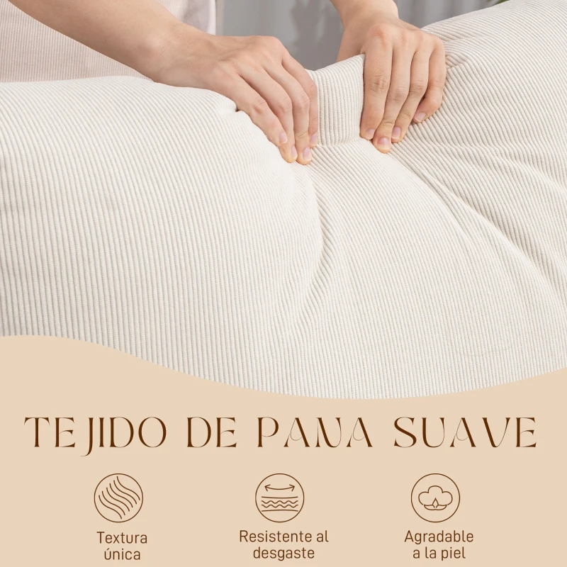 HOMCOM Silla Mecedora Nórdica con Reposapiés Respaldo Ajustable Mecedora de Pana Patas de Madera y Reposabrazos Cojín Crema