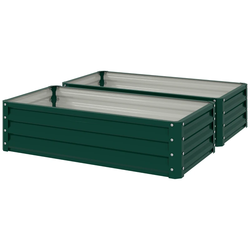 Outsunny Set of 2 Raised Beds for Garden, Galvanised Outdoor Planters for Herbs Vegetables, Use for Patio Balcony, Green