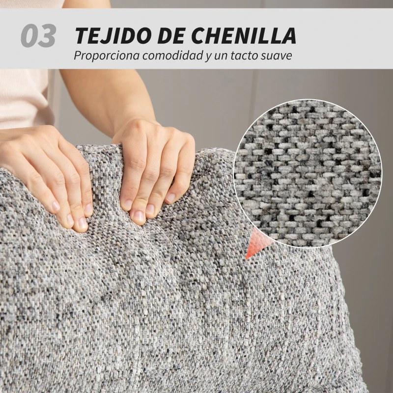 HOMCOM Butaca de Salón Giratoria Moderna Tapizada en Chenilla y Cuero PU con Asiento Ancho Base de Cruz Sillón Relax Gris