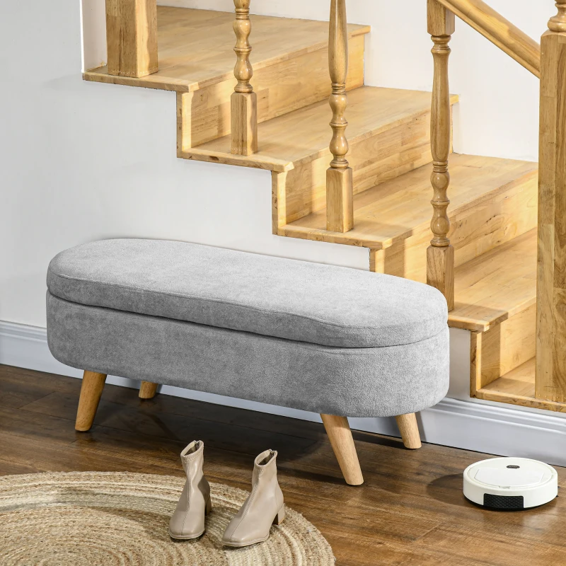 HOMCOM Banc banquette bout de lit coffre de rangement 2 en 1 en tissu avec pieds en bois 110l x 40P x 43H cm gris clair