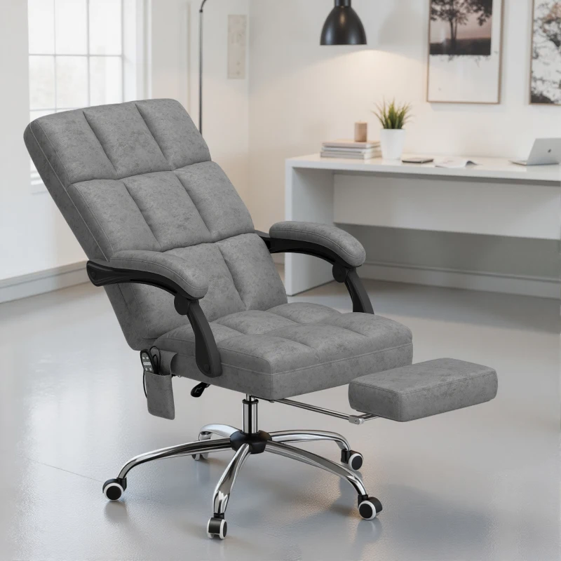 Vinsetto Massage Office Chair, Ergonomic Desk Chair, Comfy Work Study Chair with Heat, Padded Seat, 135° Reclining Back and Footrest for Home Office, Charcoal Grey