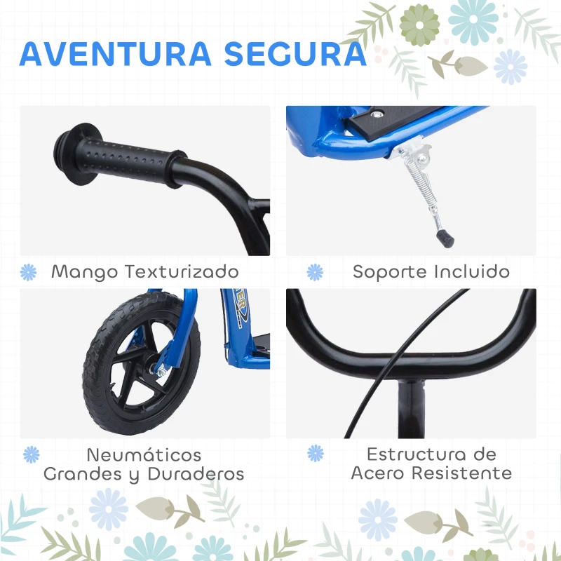 HOMCOM Patinete para Niños de 5-12 Años Scooter de 2 Ruedas Grandes de 12 Pulgadas con Freno y Manillar Ajustable en Altura Carga Máx. 50 kg 120x52x80-88 cm Azul