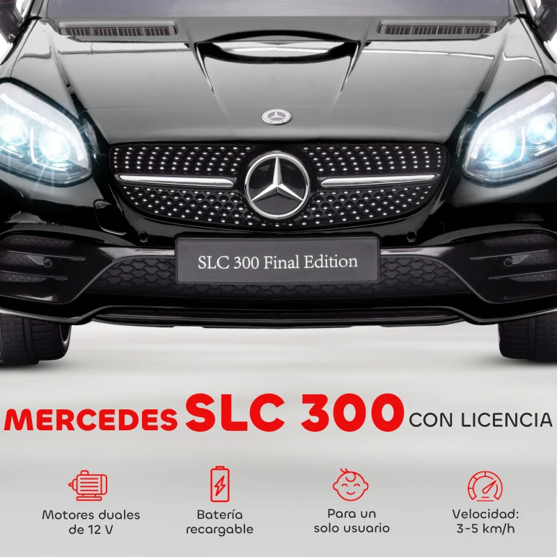 AIYAPLAY Coche Eléctrico para Niños de +3 Años Mercedes SLC 300 con Batería 12V Mando a Distancia Faros LED Bocina Música Negro