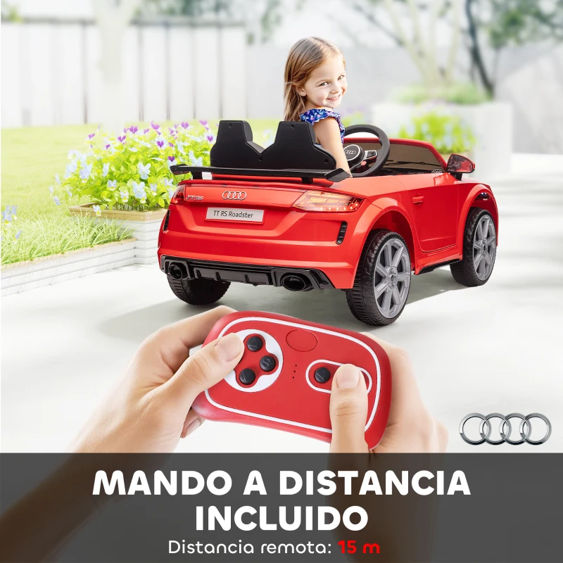HOMCOM Coche Eléctrico para Niños de 3+ Años Audi TT Eléctrico 12V con Velocidad 3 km/h Mando a Distancia 102x60x44 cm Rojo