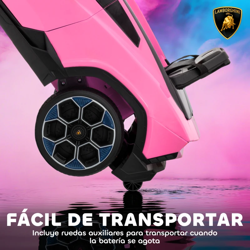 AIYAPLAY Coche Eléctrico para Niños de +3 Años con licencia Lamborghini Batería 12V Mando a Distancia 2,4 G Motor Doble Rosa