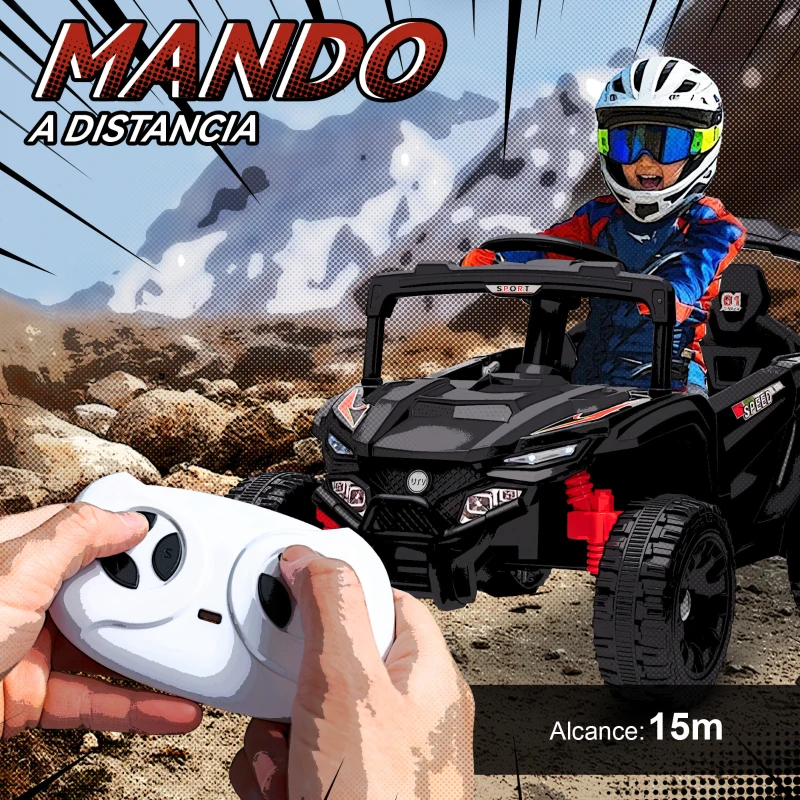 AIYAPLAY Coche Eléctrico para Niños 12V con 2 Motores Control Remoto 2,4G Suspensión Trasera Faros Música Negro