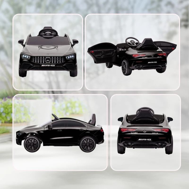 AIYAPLAY Coche Eléctrico para Niños de +3 Años Mercedes-benz AMG CLA 45 con Batería 12V Mando a Distancia Faros Música Negro