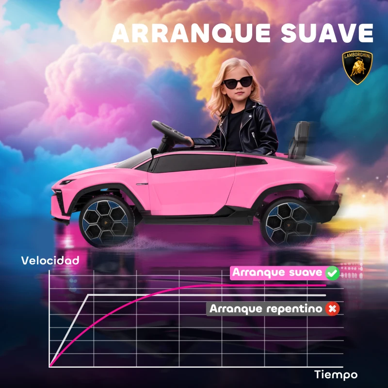 AIYAPLAY Coche Eléctrico para Niños de +3 Años con licencia Lamborghini Batería 12V Mando a Distancia 2,4 G Motor Doble Rosa