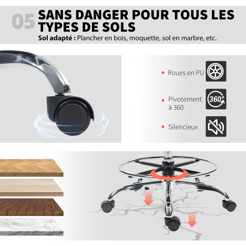 HOMCOM Chaise bureau ergonomique, chaise de dessin, support lombaire 4D, accoudoirs relevables, 60 x 60 x 108-132 cm, noir