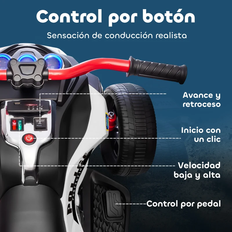 AIYAPLAY Quad Eléctrico para Niños 12V con 2 Motores Velocidad hasta 5 km/h 3 Ruedas Suspensión Negro y Blanco