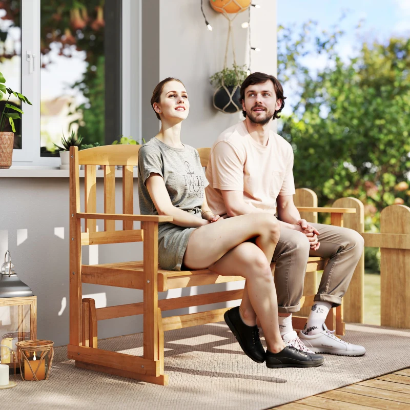 Outsunny Panchina da Giardino a Dondolo da 2 Posti con Braccioli in Legno di Abete, 132x51x95.5cm, Colore Legno