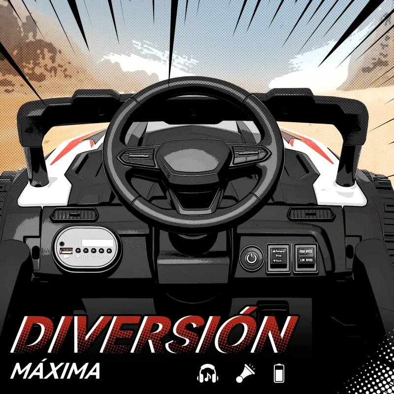 AIYAPLAY Coche Eléctrico para Niños 12V con 2 Motores Control Remoto 2,4G Suspensión Trasera Faros Música Blanco