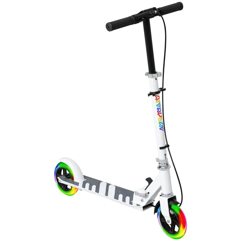 AIYAPLAY Patinete Plegable para Niños de 3-8 Años de 2 Ruedas con LED Luces Manillar de 4 Altura Ajustable Doble Frenos Blanco