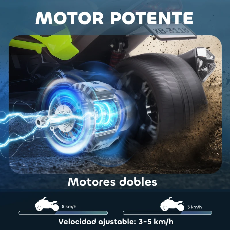 AIYAPLAY Quad Eléctrico para Niños 12V con 2 Motores Velocidad hasta 5 km/h 3 Ruedas Suspensión Verde