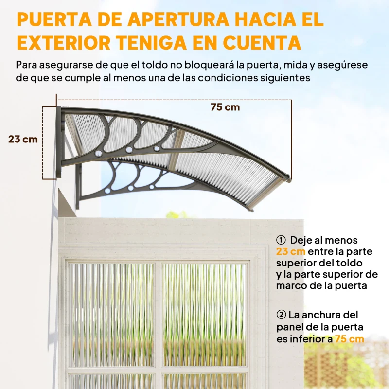 Outsunny Marquesina para Puertas y Ventanas 100x75 cm con Paneles de Policarbonato Barra de Aluminio Transparente