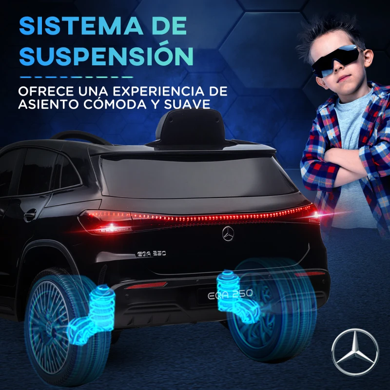 HOMCOM Coche Eléctrico para Niños Mercedes-Benz EQA 12V Control Remoto Música Bocina Velocidad 3-8 km/h  111,5x69x52,5 cm Negro