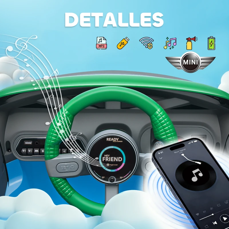 AIYAPLAY Coche Eléctrico para Niños de +3 Años MINI Concept Aceman con Bluetooth Mando a Distancia Motor Doble Azul