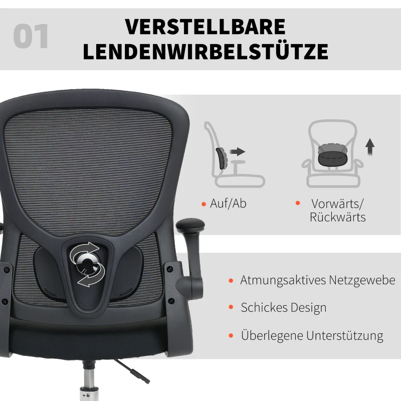 HOMCOM Zeichenstuhl mit Lendenstütze, höhenverstellbar, drehbar, für Homeoffice, Studio, Kunstprojekte, Schwarz