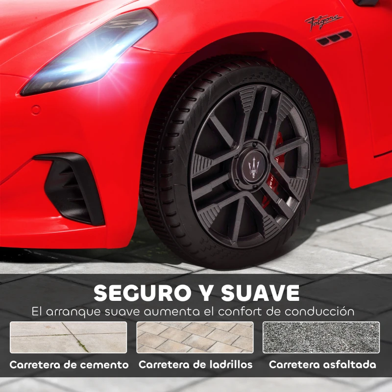 AIYAPLAY Coche Eléctrico Infantil Maserati Gran Turismo Folgore con Batería 12V Mando a Distancia Faros Bocina y Música MP3 Rojo