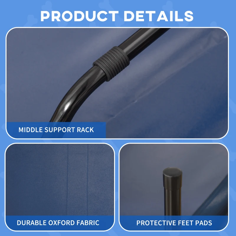 PawHut Raised Dog Bed Cat Elevated Lifted Portable Camping w/ Metal Frame Blue (Large)