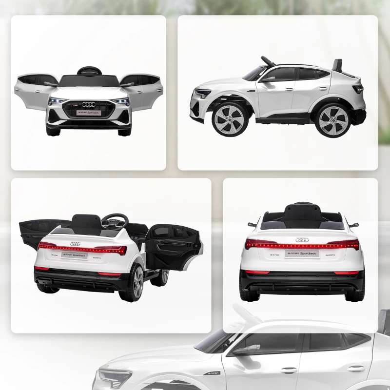 HOMCOM Coche de Batería para Niños 12V Audi E-tron con Mando a Distancia Faros Bocina Música Velocidad 3-5 km/h Blanco
