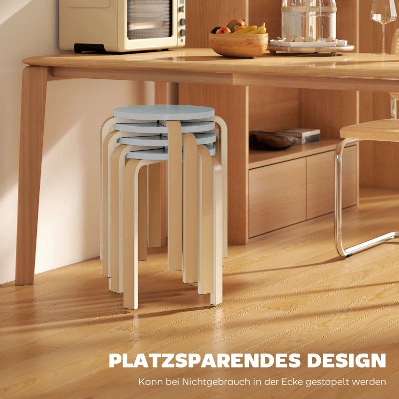 HOMCOM 4er Set Hocker Stapelbar Esszimmerhocker, Runde Kleiner Hocker, Küchenhocker für Esszimmer Wohnzimmer, Grau
