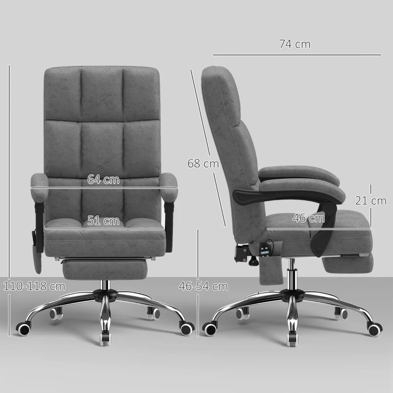 Vinsetto Massage Office Chair, Ergonomic Desk Chair, Comfy Work Study Chair with Heat, Padded Seat, 135° Reclining Back and Footrest for Home Office, Charcoal Grey