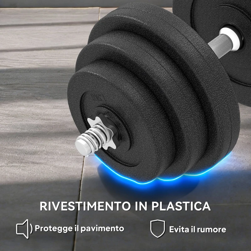 HOMCOM Set 2 Manubri Regolabili da 40 kg Totali con 12 Dischi e Impugnatura Antiscivolo, in Acciaio e Plastica, Nero