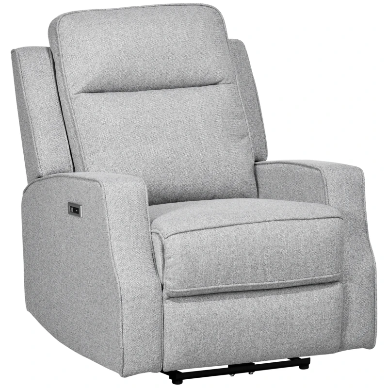 HOMCOM Sillón Relax de Salón Sofá Reclinable con Reclinación hasta 150° Reposabrazos y USB Carga 136 kg 84x92x104 cm Gris