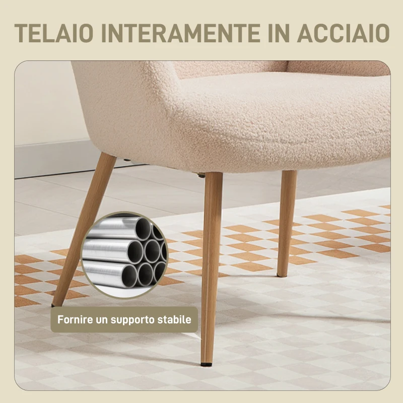 HOMCOM Poltrona Moderna in Tessuto Sherpa Imbottita con Schienale Alto e Braccioli, Beige