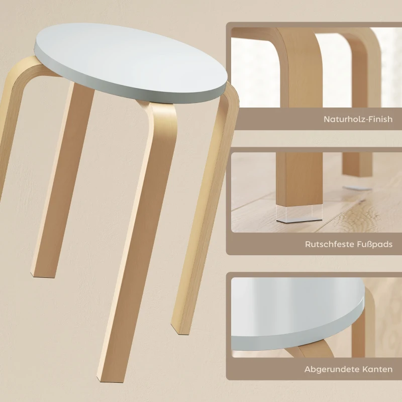 HOMCOM 4er Set Hocker Stapelbar Esszimmerhocker, Runde Kleiner Hocker, Küchenhocker für Esszimmer Wohnzimmer, Grau