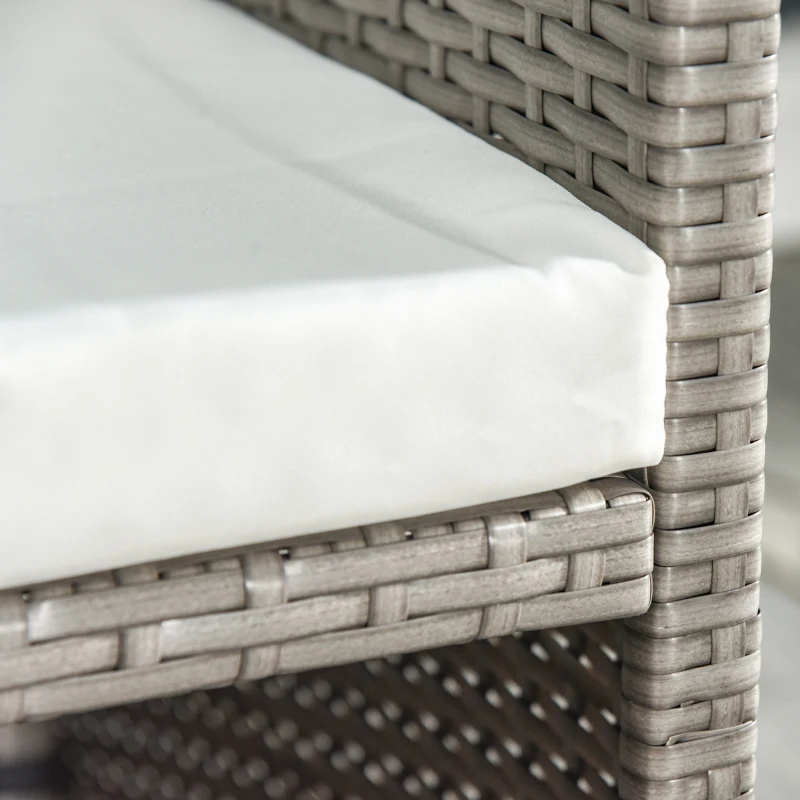 Outsunny Gartenmöbel Set mit großem rechteckigem Tisch, 2 Stühlen und 2 Hockern, abnehmbaren waschbaren weißen Kissen, Kunststoffgeflecht in Grau-Rattanoptik