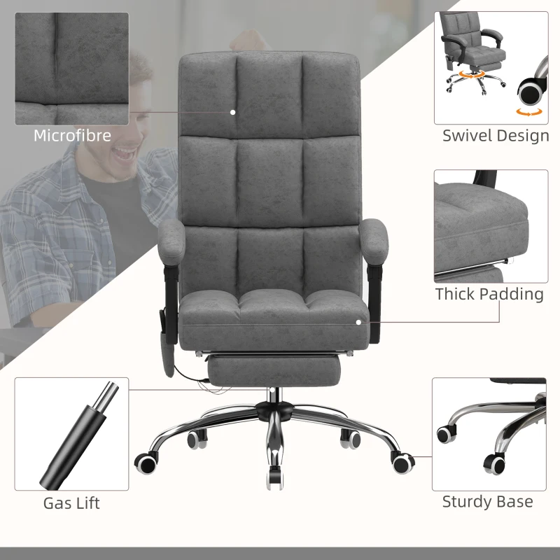Vinsetto Massage Office Chair, Ergonomic Desk Chair, Comfy Work Study Chair with Heat, Padded Seat, 135° Reclining Back and Footrest for Home Office, Charcoal Grey