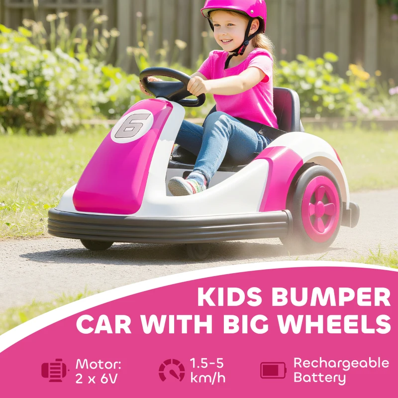 AIYAPLAY Kids Bumper Car with 360-Degree Rotation, 6V Electric Ride On Car with Music and Horn for 3-8 Years Old, Pink