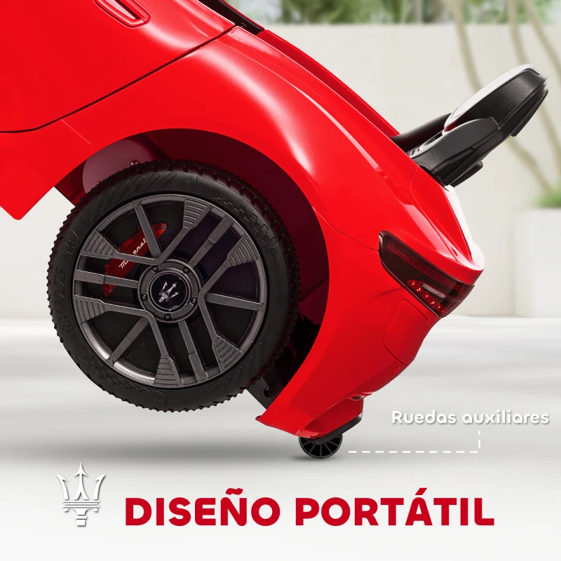 AIYAPLAY Coche Eléctrico Infantil Maserati Gran Turismo Folgore con Batería 12V Mando a Distancia Faros Bocina y Música MP3 Rojo