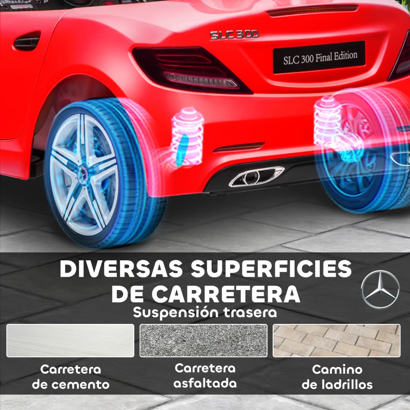 AIYAPLAY Coche Eléctrico para Niños de +3 Años Mercedes SLC 300 con Batería 12V Mando a Distancia Faros LED Bocina Música Rojo