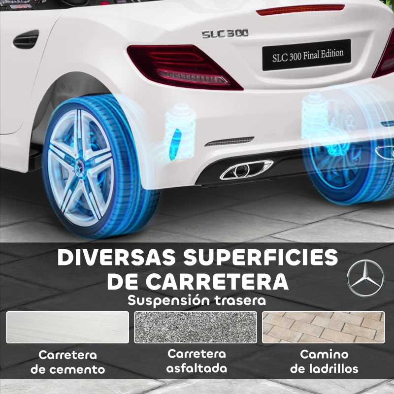 AIYAPLAY Coche Eléctrico Mercedes SLC 300 12V para Niños de 3-6 Años con Mando a Distancia Faros LED Bocina 107x62,5x44 cm Blanco
