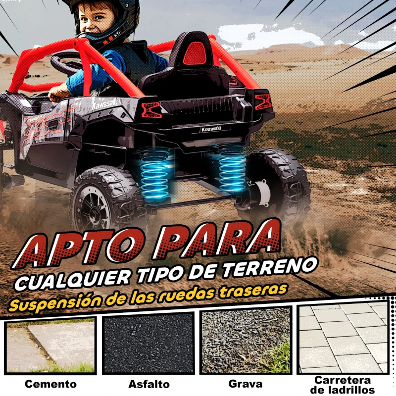 AIYAPLAY Coche Eléctrico para Niños 12V con Licencia Kawasaki Teryx KRX 1000 Control Remoto Suspensión Trasera Rojo