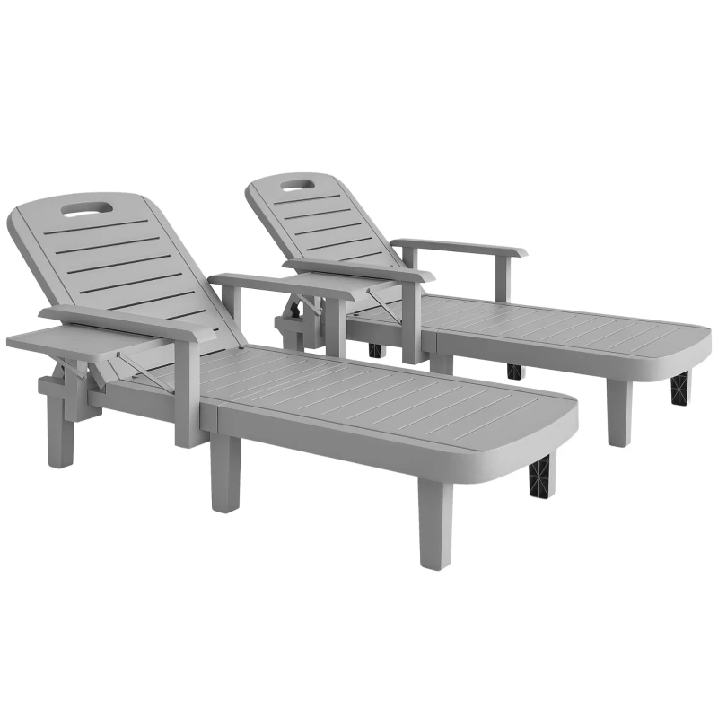 Outsunny Tumbona de jardín con mesa lateral aspecto madera Tumbona con respaldo ajustable en 5 posiciones Gris claro