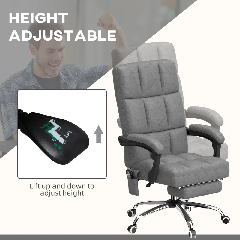 Vinsetto Massage Office Chair, Ergonomic Desk Chair, Comfy Work Study Chair with Heat, Padded Seat, 135° Reclining Back and Footrest for Home Office, Charcoal Grey