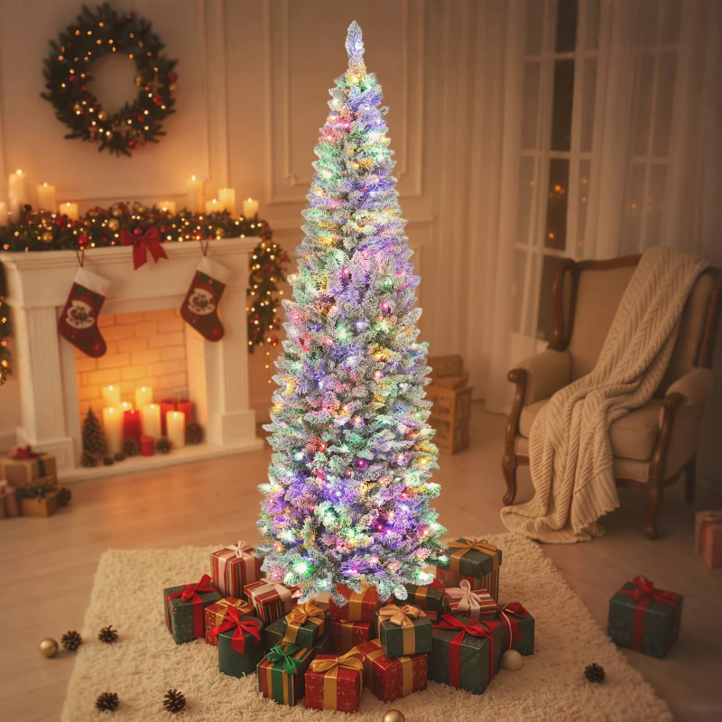 HOMCOM Árbol de Navidad Estrecho 210 cm con Luces LED Bicolores 11 Modos de Iluminación 687 Ramas Verde