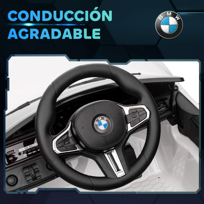 AIYAPLAY Coche de Batería para Niños 12V BMW M4 con Mando a Distancia Faros Bocina Música Velocidad 3-5 km/h Blanco