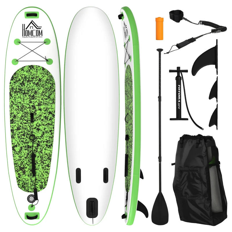 HOMCOM Tabla de Paddle Surf Hinchable 305x76x10 cm con Remo Ajustable y  Bolsa de Transporte e Inflador Verde