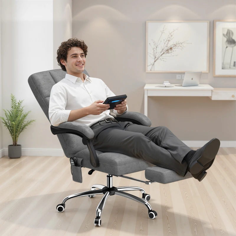 Vinsetto Massage Office Chair, Ergonomic Desk Chair, Comfy Work Study Chair with Heat, Padded Seat, 135° Reclining Back and Footrest for Home Office, Charcoal Grey