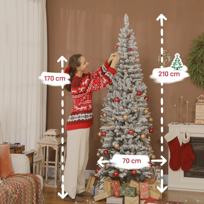 HOMCOM Árbol de Navidad Estrecho 210 cm con Luces LED Bicolores 11 Modos de Iluminación 687 Ramas Verde