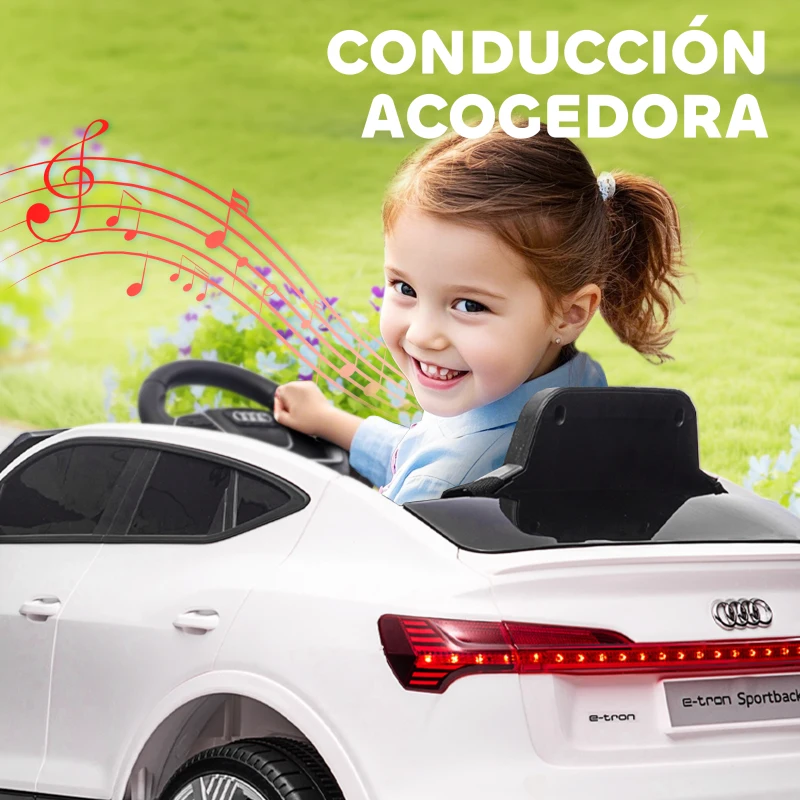 HOMCOM Coche de Batería para Niños 12V Audi E-tron con Mando a Distancia Faros Bocina Música Velocidad 3-5 km/h Blanco