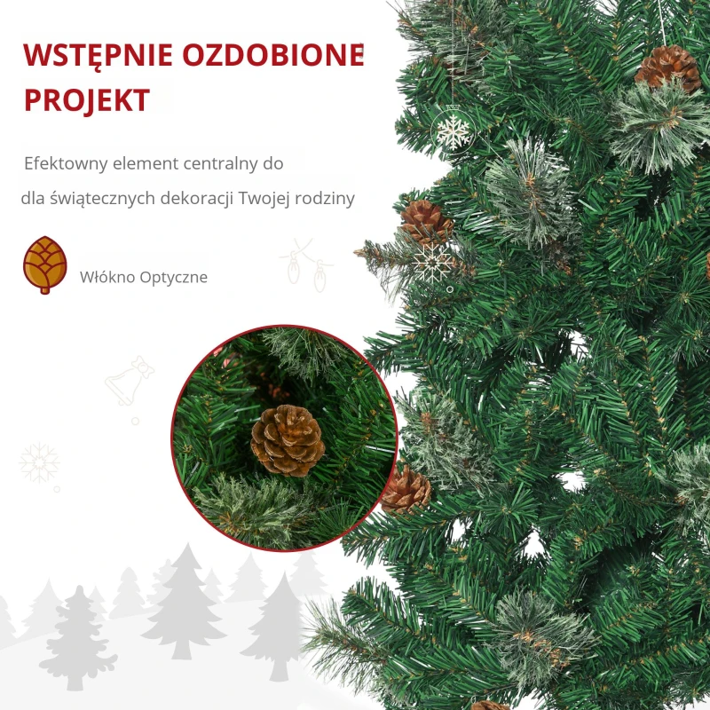 HOMCOM Sztuczna Choinka, Smukła, z Szyszkami, Ognioodporna, 54 x 195 cm, Zielona