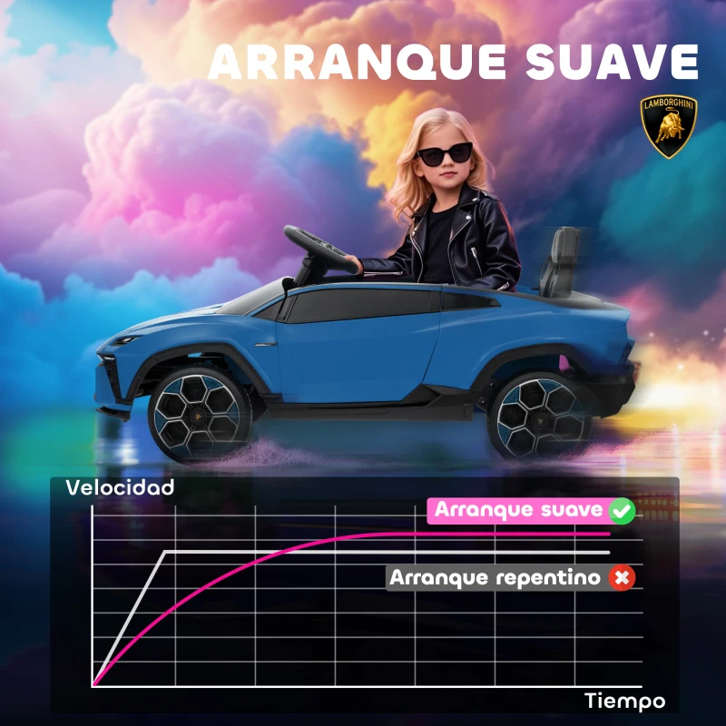 AIYAPLAY Coche Eléctrico para Niños de +3 Años con licencia Lamborghini Batería 12V Mando a Distancia 2,4 G Motor Doble Azul