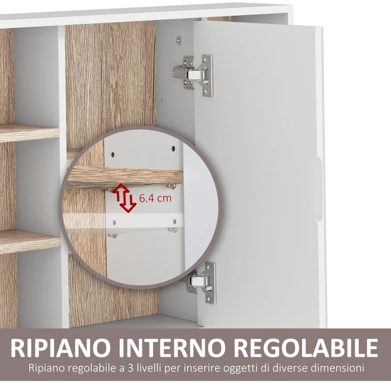 HOMCOM Armadietto con Specchio in MDF e Truciolato con 3 Ripiani Laterali e Ripiano Regolabile Interno, 60x14.5x49.4 cm